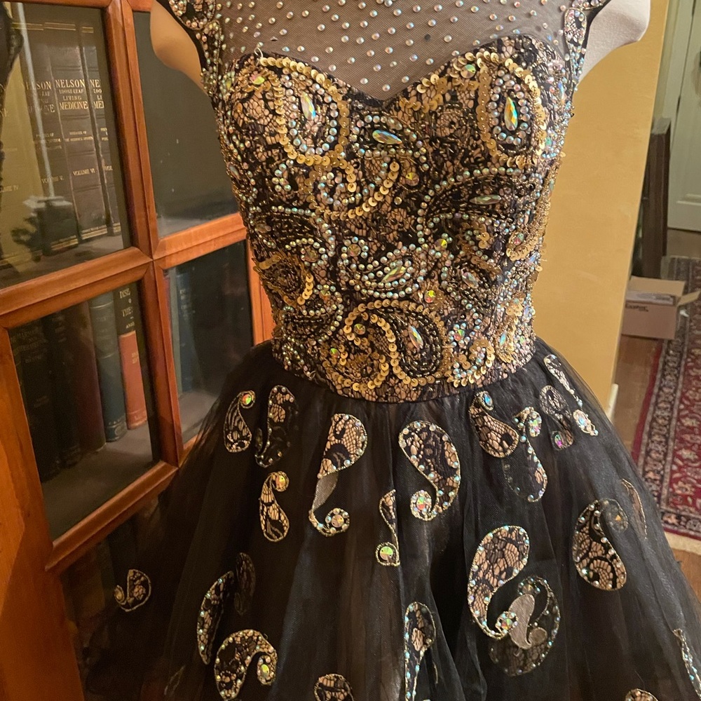 Black and gold cocktail dress